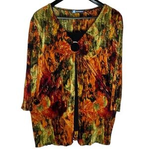 Penningtons women’s top colorful blouse black insert v-neck 1x‎